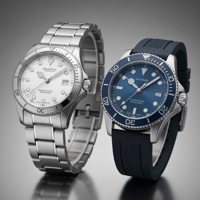 Elegant watch for formal wear and rugged watch for casual wear side by side