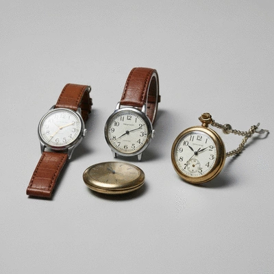 A collection of diverse vintage watches displayed on a clean, light surface, showcasing various styles and eras
