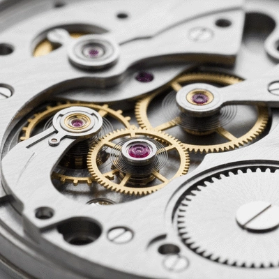 Close-up view of intricate mechanical watch gears and springs