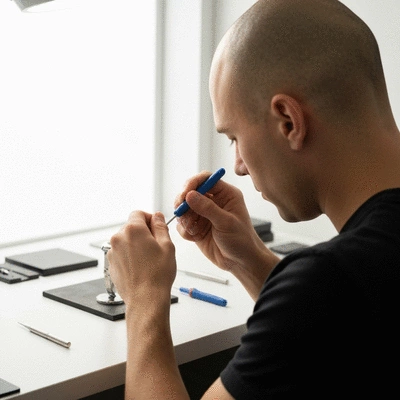 Person using a spring bar tool to change a watch strap