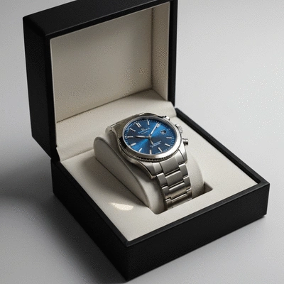 Watch on a soft cushion in a watch box
