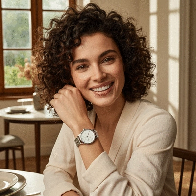 Person wearing a stylish watch on their wrist, showcasing lifestyle